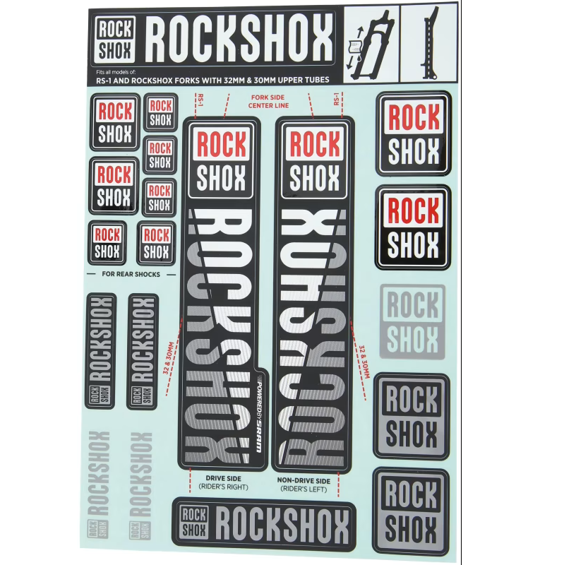 Kit Stickers de Fourche ROCKSHOX 30/32mm MY18 pour SID/REBA/REVELATION/SEKTOR/RECON Blanc #11.4318.003.497