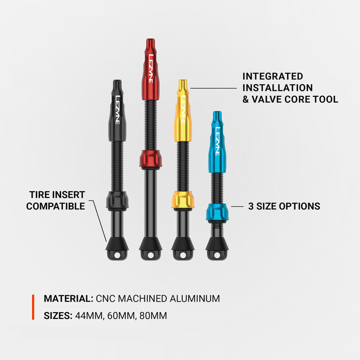 Lot de 2 Valves Tubeless LEZYNE CNC PRO 80mm Or