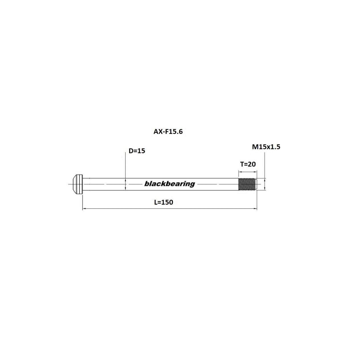 Axe de Roue Avant BLACKBEARING 15mm (15mm-150-m15x1.5-20mm)