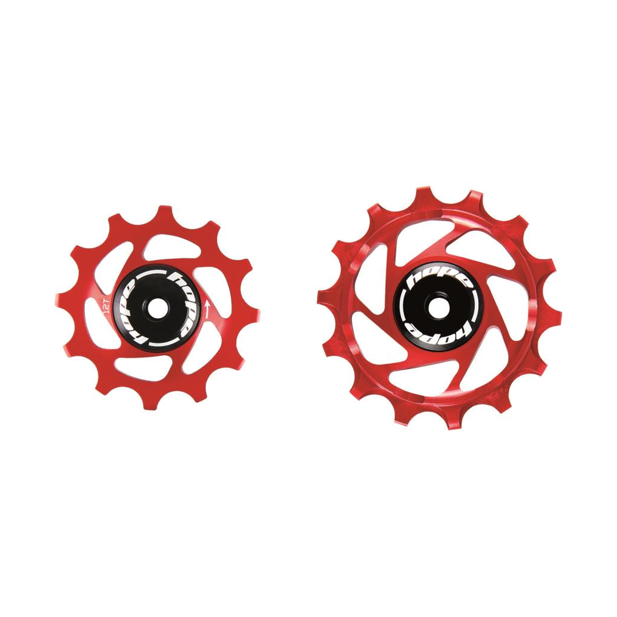 Galets de Dérailleur Arrière 12V HOPE Sram 12/14 Dents Rouge — pièce sur fond blanc