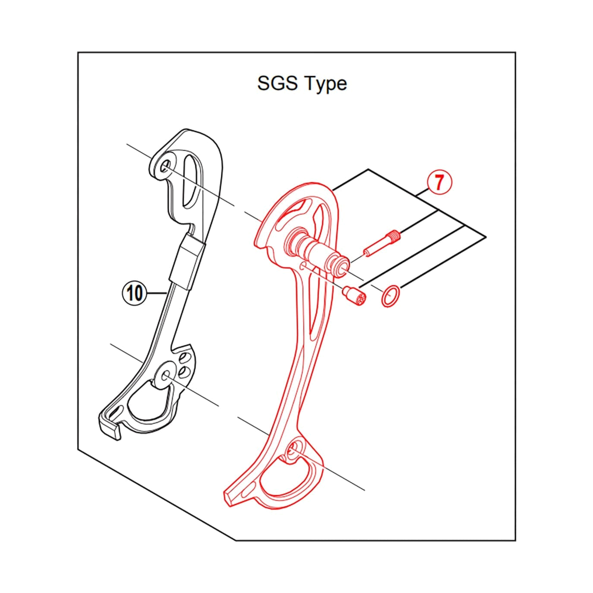 Chape de Dérailleur Arrière Externe Longue SHIMANO XT RD-M772 SGS — illustration d'origine cadrée sur fond blanc