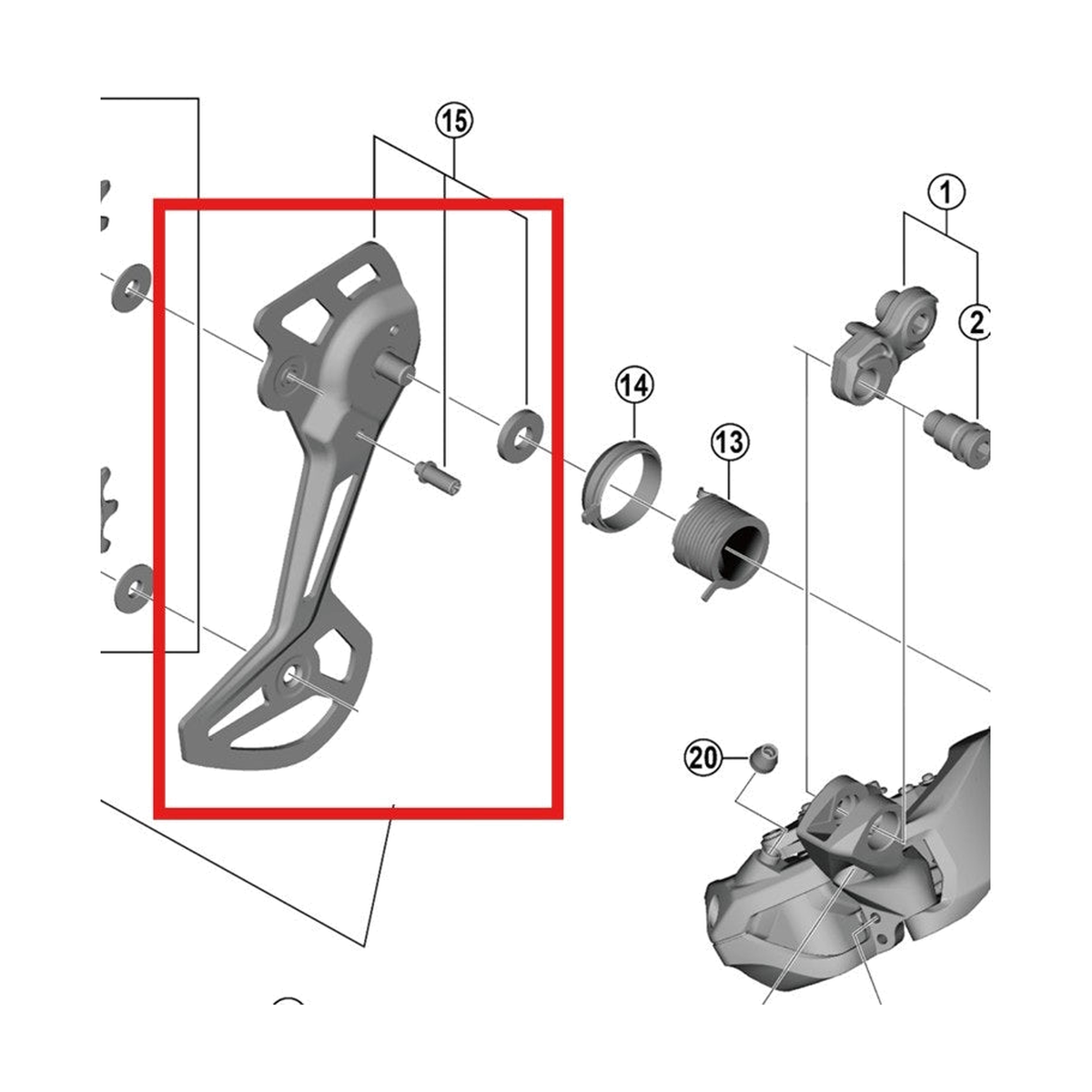 Chape de Dérailleur Arrière Externe SGS SHIMANO RD-M8150-11/12 — illustration d'origine cadrée sur fond blanc