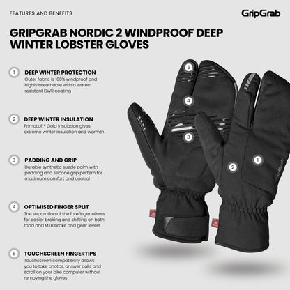 Gants GRIPGRAB NORDIC 2 WINDPROOF DEEP WINTER LOBSTER Noir