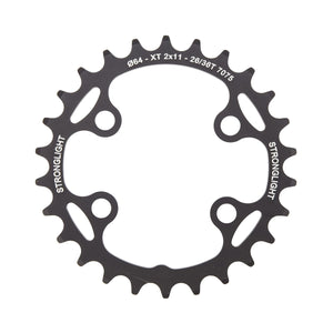 Plateau Intérieur STRONGLIGHT Shimano XT M8000/SLX M7000 11V 4 Trous 64mm — vue du plateau sur fond blanc