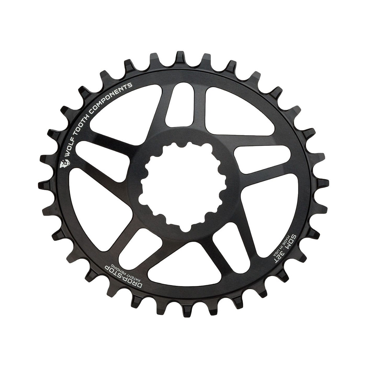 Plateau Mono Oval WOLF TOOTH ELLIPTICAL 10/11/12V Sram Direct Mount Offset 6mm Noir — vue du plateau sur fond blanc