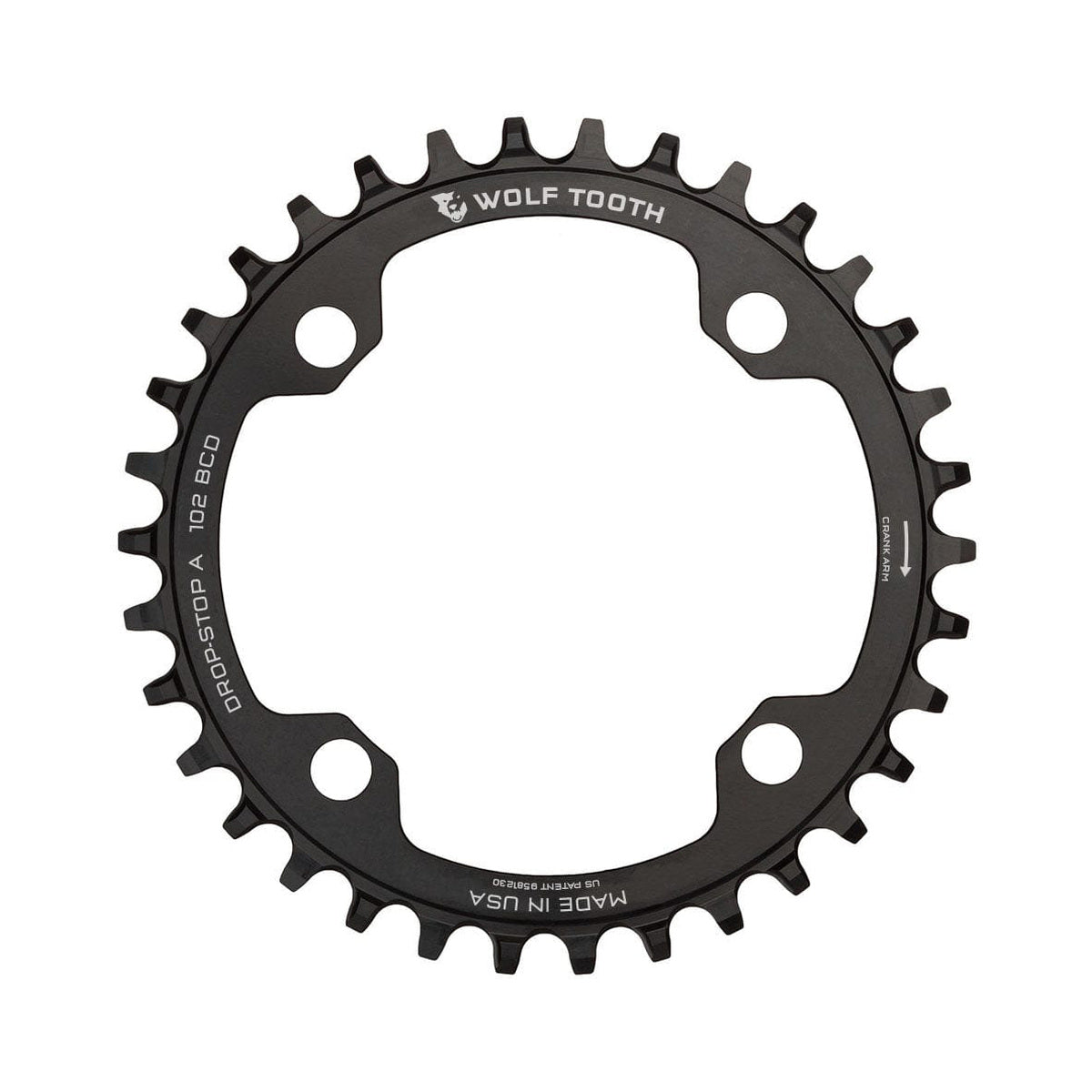 Plateau Intermédaire WOLF TOOTH XTR M960 10/11/12V 4 Trous 102mm — vue du plateau sur fond blanc
