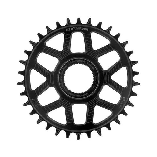 Plateau Mono E-THIRTEEN HELIX RACE E-SPEC 11/12V Direct Mount Fazua Ride 60 Noir — vue du plateau sur fond blanc