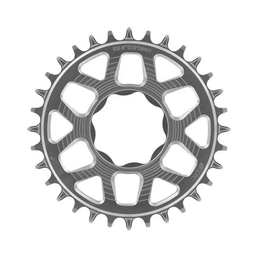 Plateau Mono E-THIRTEEN HELIX RACE E-SPEC 11/12V Direct Mount TQ HPR50 Argent — vue du plateau sur fond blanc