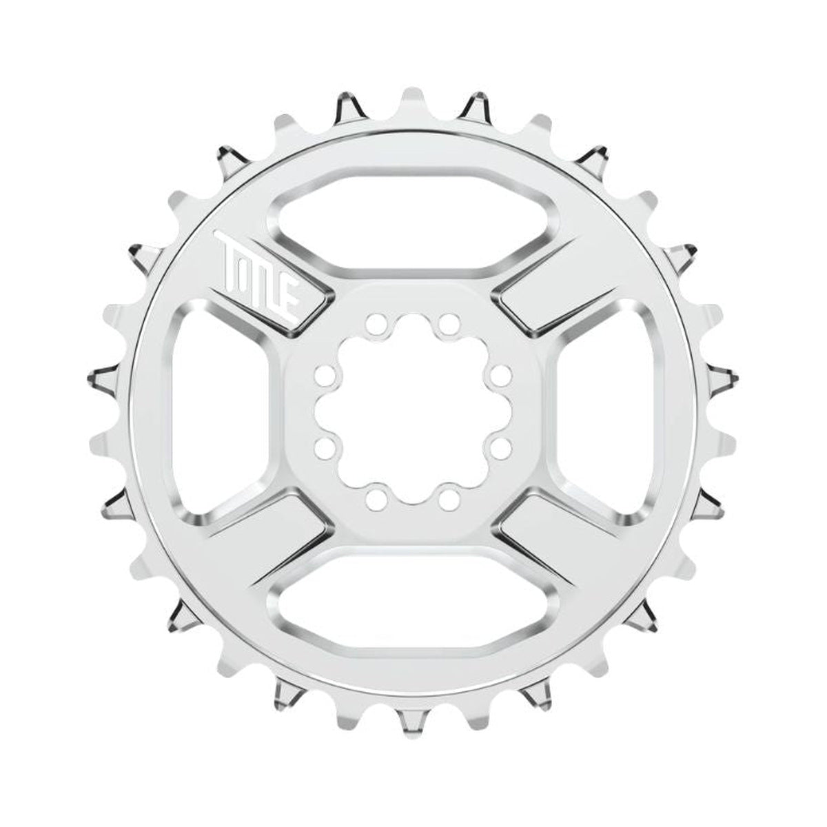 Plateau TITLE CR1  12V SHIMANO DM 8 Vis Chrome — vue du plateau sur fond blanc