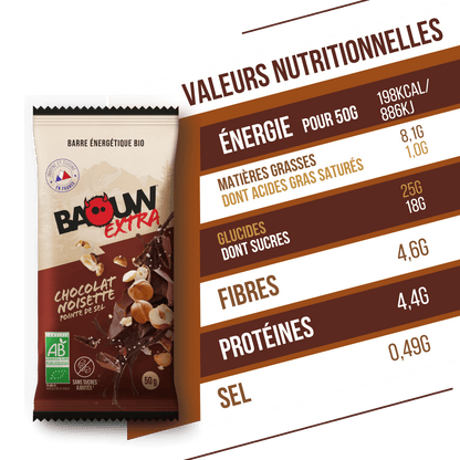 Barre Énergétique BAOUW BIO EXTRA Chocolat-Noisette (50g)