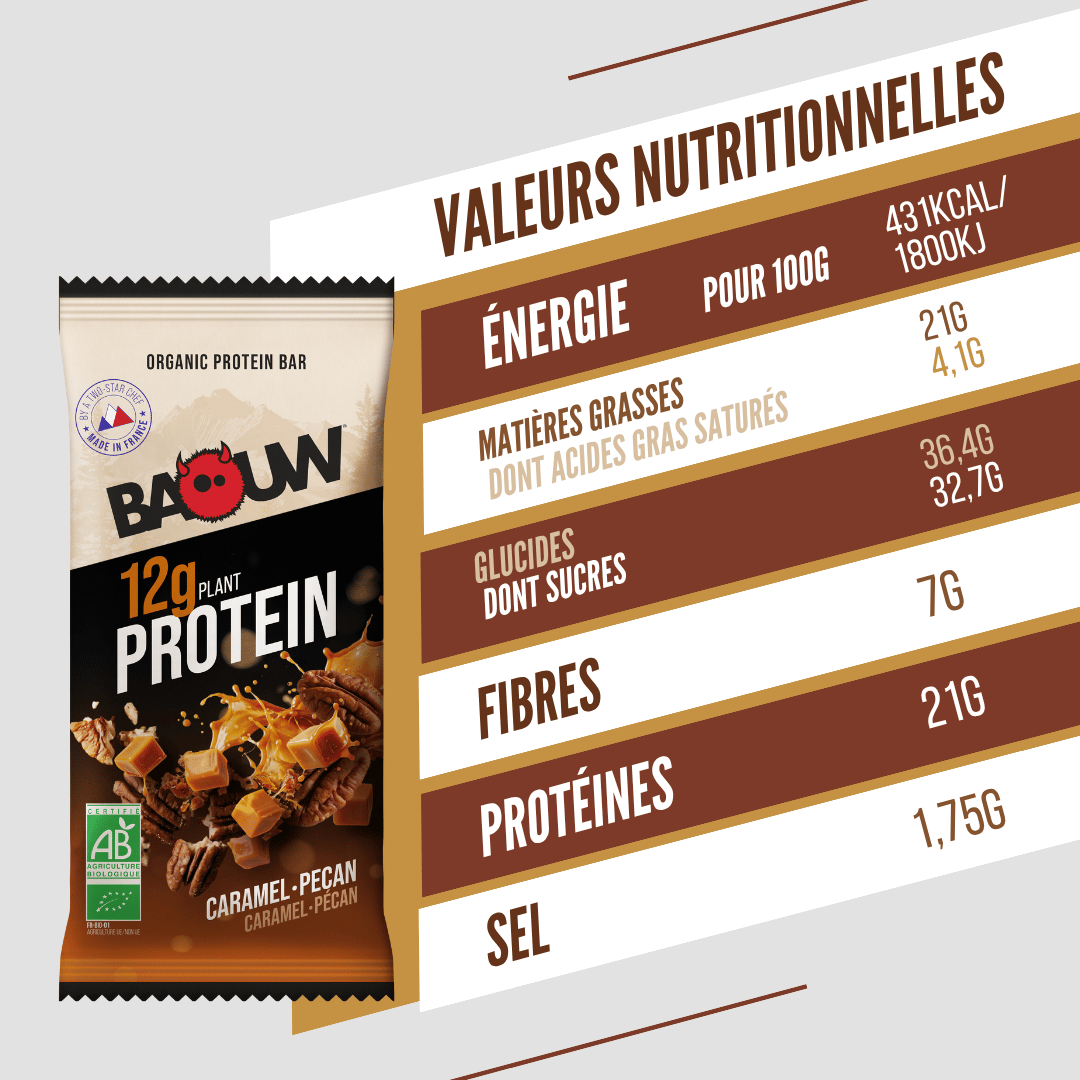 Barre Protéinée BAOUW BIO EXTRA Caramel/Pécan (50g)