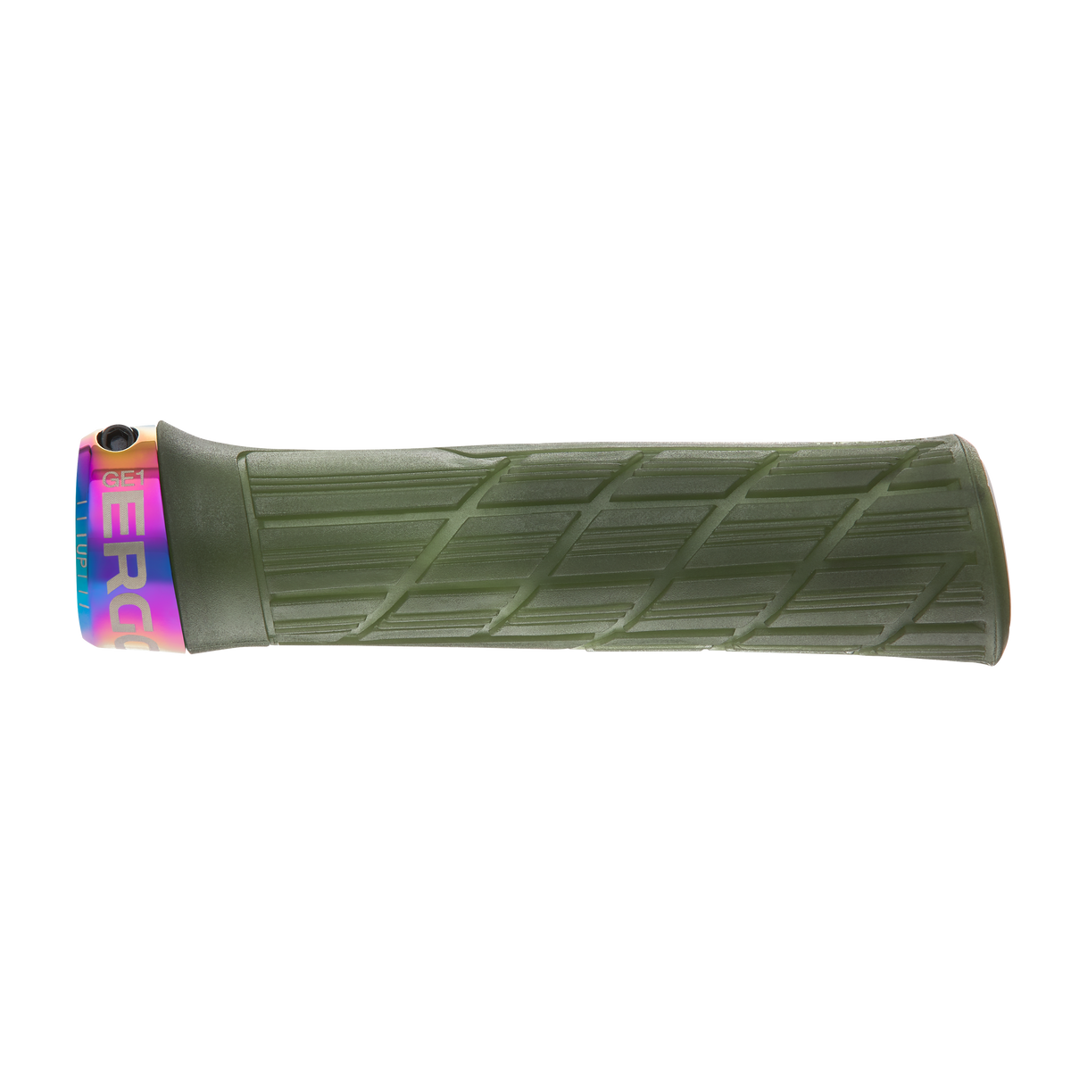 Grips ERGON GE1 EVO Factory Vert Frozen Moss colliers Oil Slick - détail
