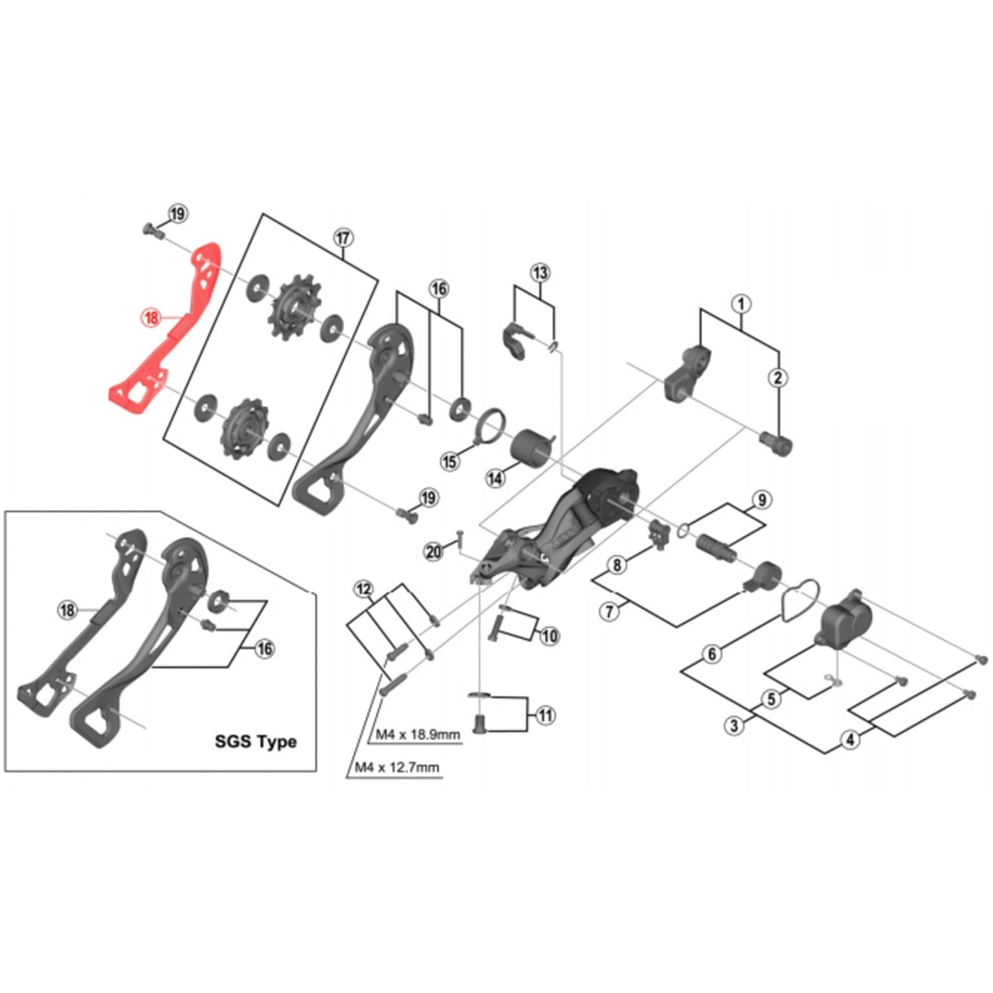 Chape Interne Courte pour Dérailleur Arrière SHIMANO XTR M9000 GS #Y5PV09100