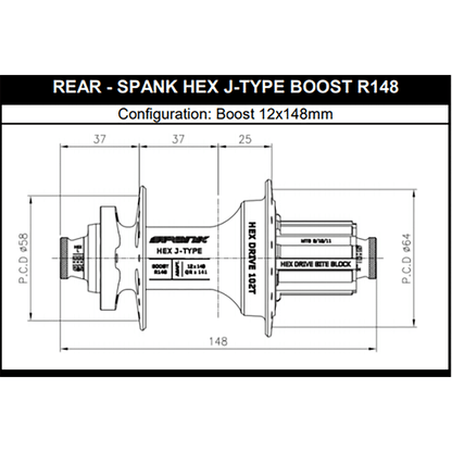 Moyeu Arrière SPANK HEX DRIVE 102T 12x148 mm Boost