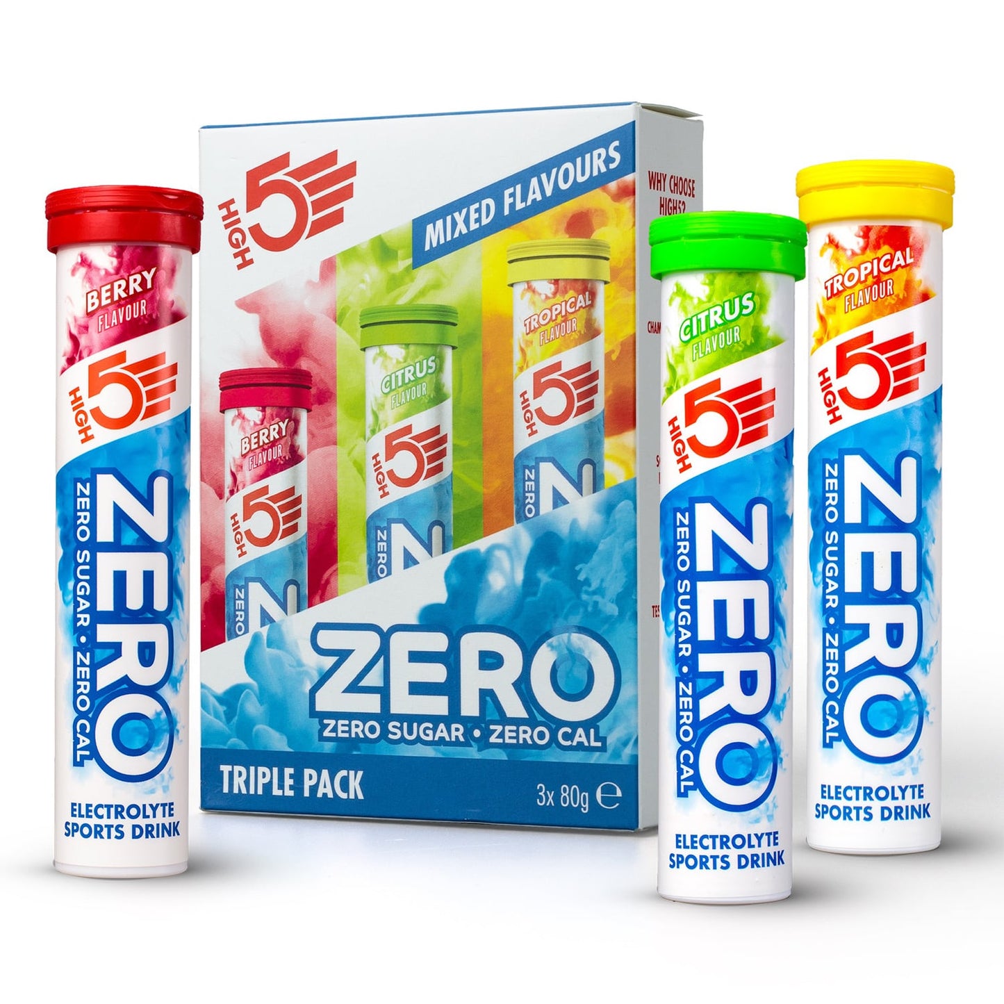 Pack 3x20 Pastilles HIGH5 ZERO  Hydratation Electrolyte Fruits Rouge/Citron/Tropical