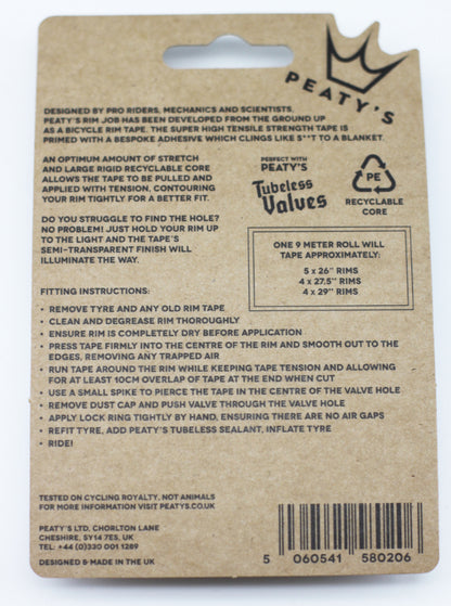 Fond de Jante Adhésif Tubeless PEATY'S RIMJOB (9 m)