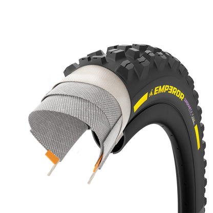 Pneu PIRELLI SCORPION EMPEROR 27.5x2.40 Supersoft DH+Wall Tubeless Ready Souple Noir/Jaune Team Edition