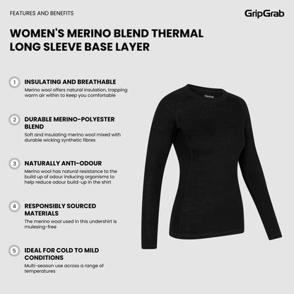 Sous-Vêtement Manches Longues Femme GRIPGRAB MERINO BLEND THERMAL Noir
