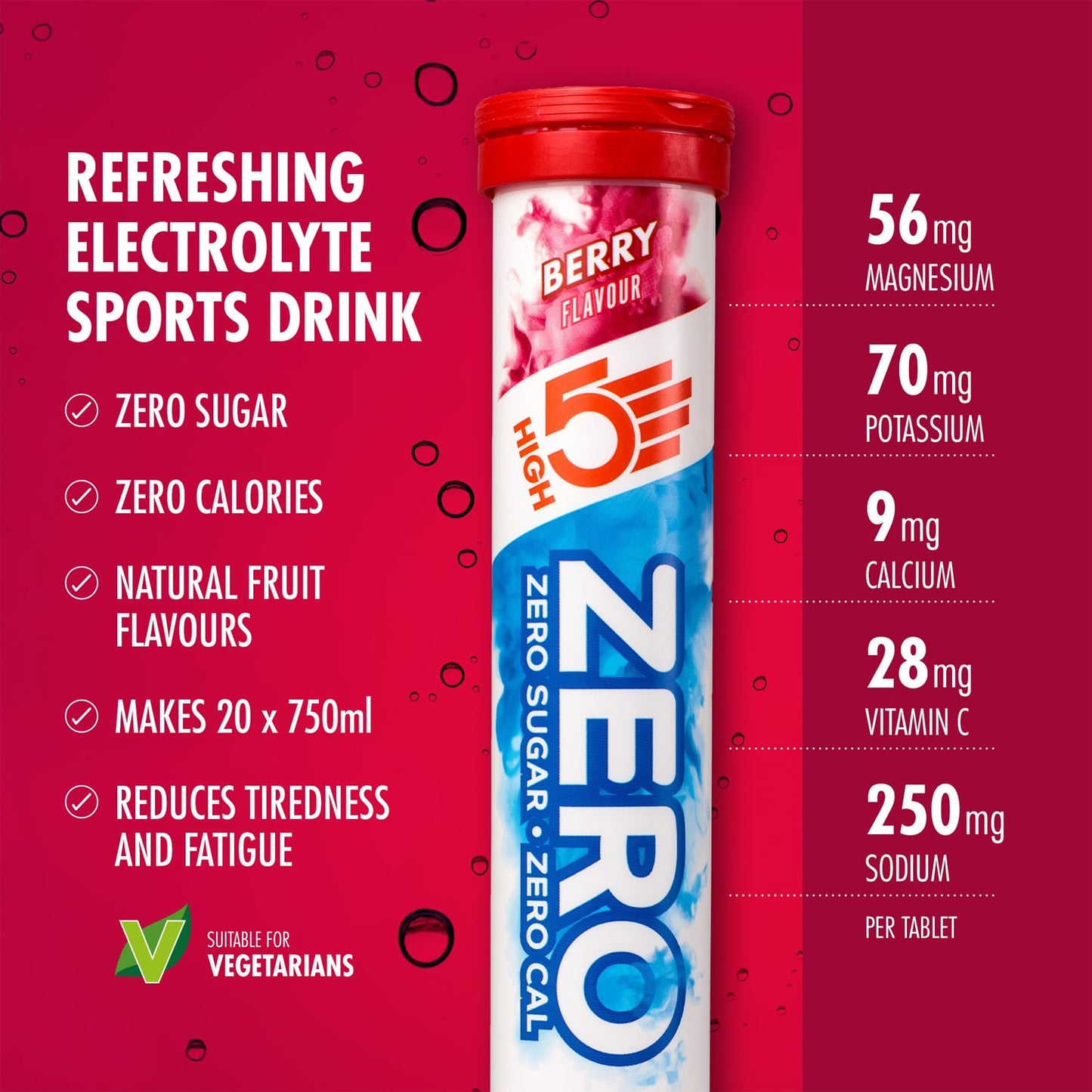 Pastilles d'Hydratation Electrolytes HIGH5 ZERO (x20) Fruits Rouge