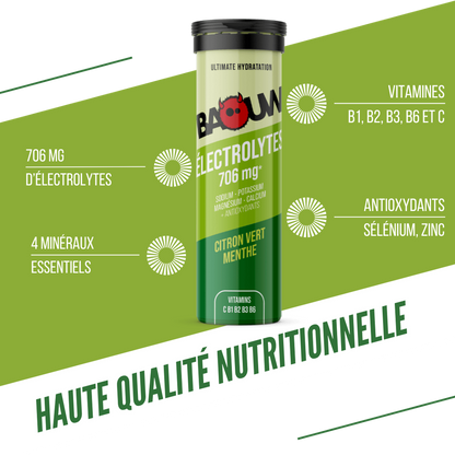Boisson Énergétique BAOUW (Tube de 10 Pastilles) Citron Vert/Menthe