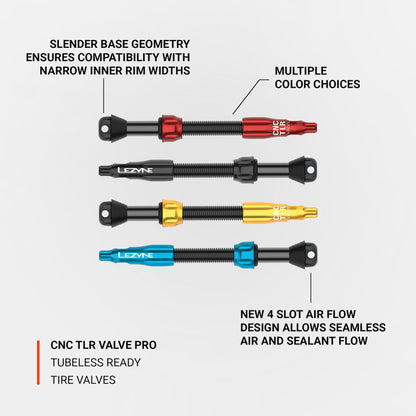 Lot de 2 Valves Tubeless LEZYNE CNC PRO 44mm Or