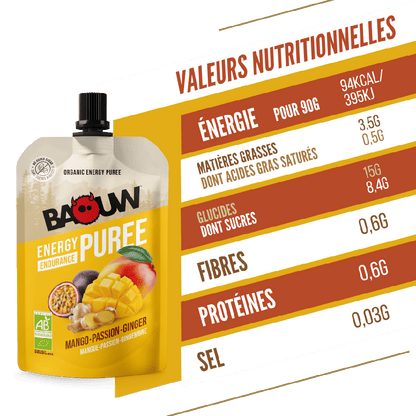 Purée Energétique BAOUW Bio Recette Mangue/Passion/Gingembre (90g)