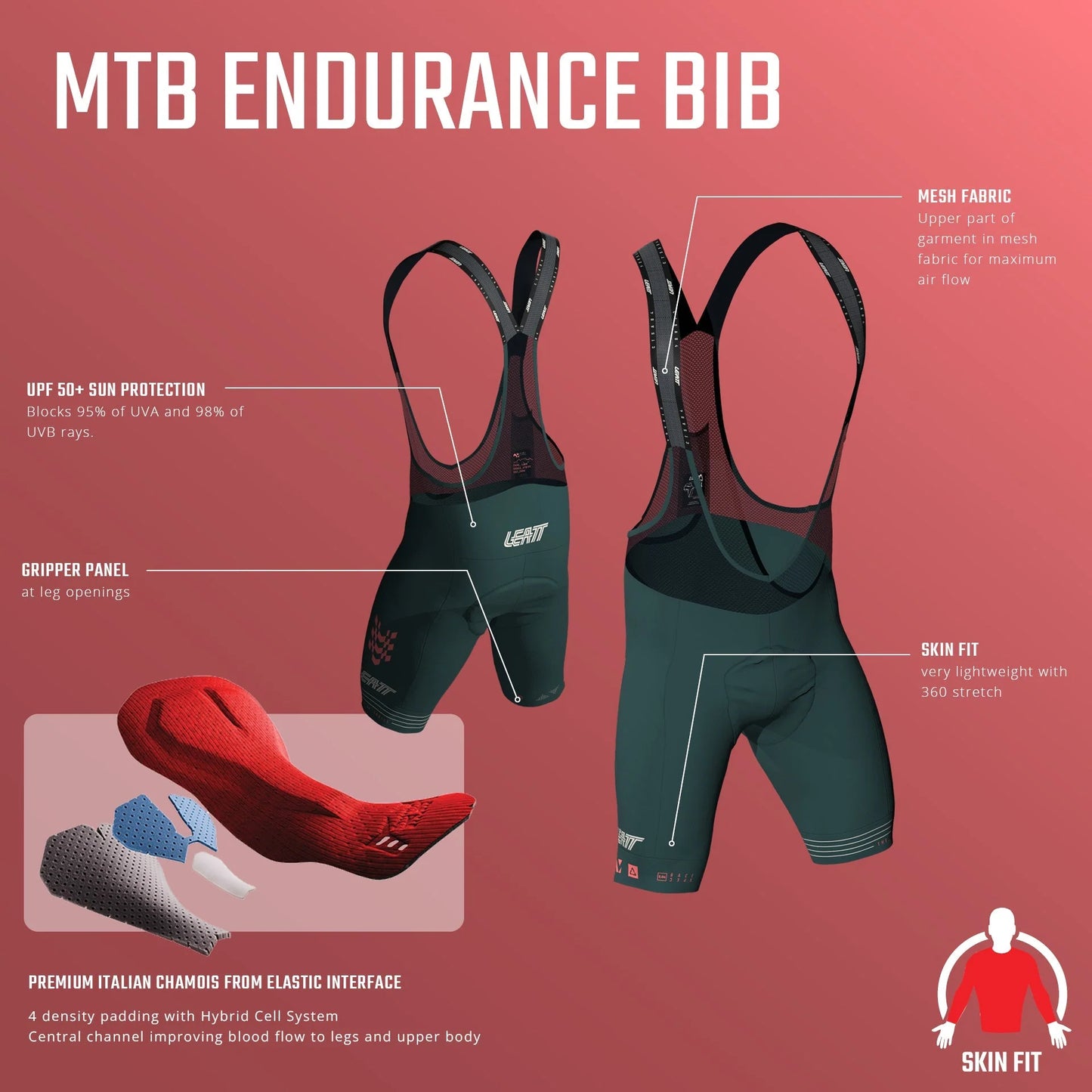 Cuissard Court à Bretelles LEATT MTB ENDURANCE 6.0 Noir