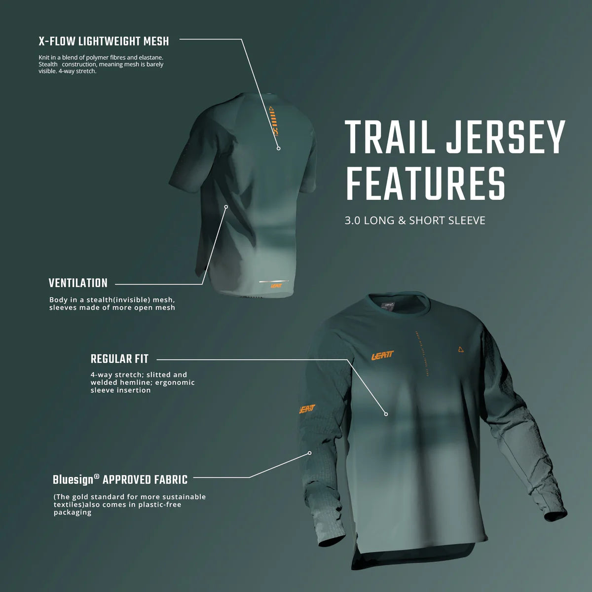 Maillot LEATT  MTB TRAIL 3.0 Femme Manches Courtes Vert