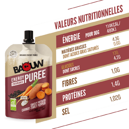 Purée Energétique BAOUW Bio Recette Salée Patate Douce/Carotte/Poivre (90g)