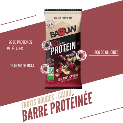 Barre Protéinée BAOUW BIO EXTRA Fruits Rouges/Cajou (50g)