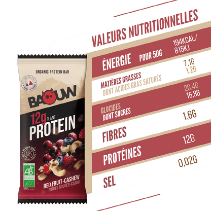 Barre Protéinée BAOUW BIO EXTRA Fruits Rouges/Cajou (50g)