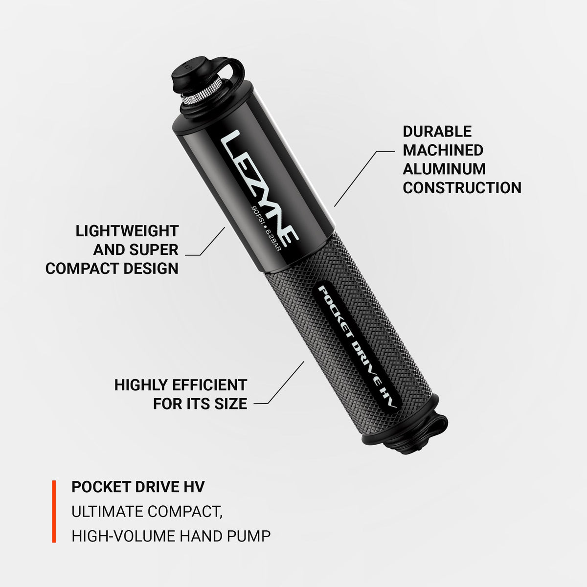 Pompe à Main LEZYNE POCKET DRIVE HV LOADED Noir