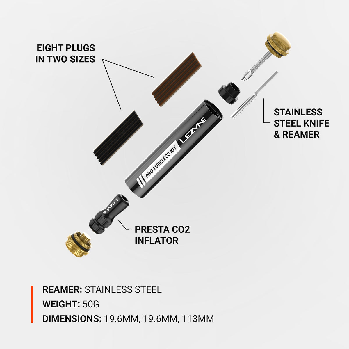 Kit de Réparation Tubeless LEZYNE PRO Loaded + Cartouche Co2 20g Noir
