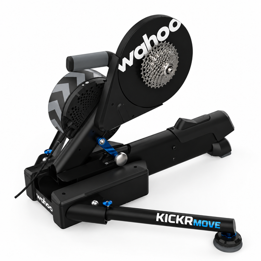 WAHOO KICKR MOVE — Vue complète de trois quarts avec cassette