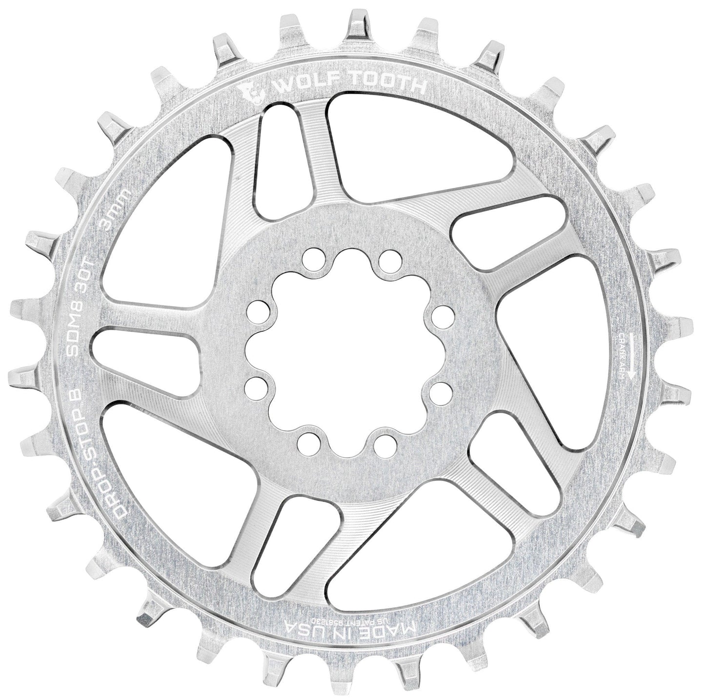 Plateau Mono WOLF TOOTH DROP-STOP B DM 8 Vis Sram Eagle Boost Offset 0mm Raw Silver