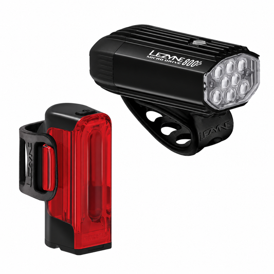 Éclairages Avant et Arrière LEZYNE MICRO DRIVE 800+ /STRIP DRIVE 300+ — vue produit sur fond blanc