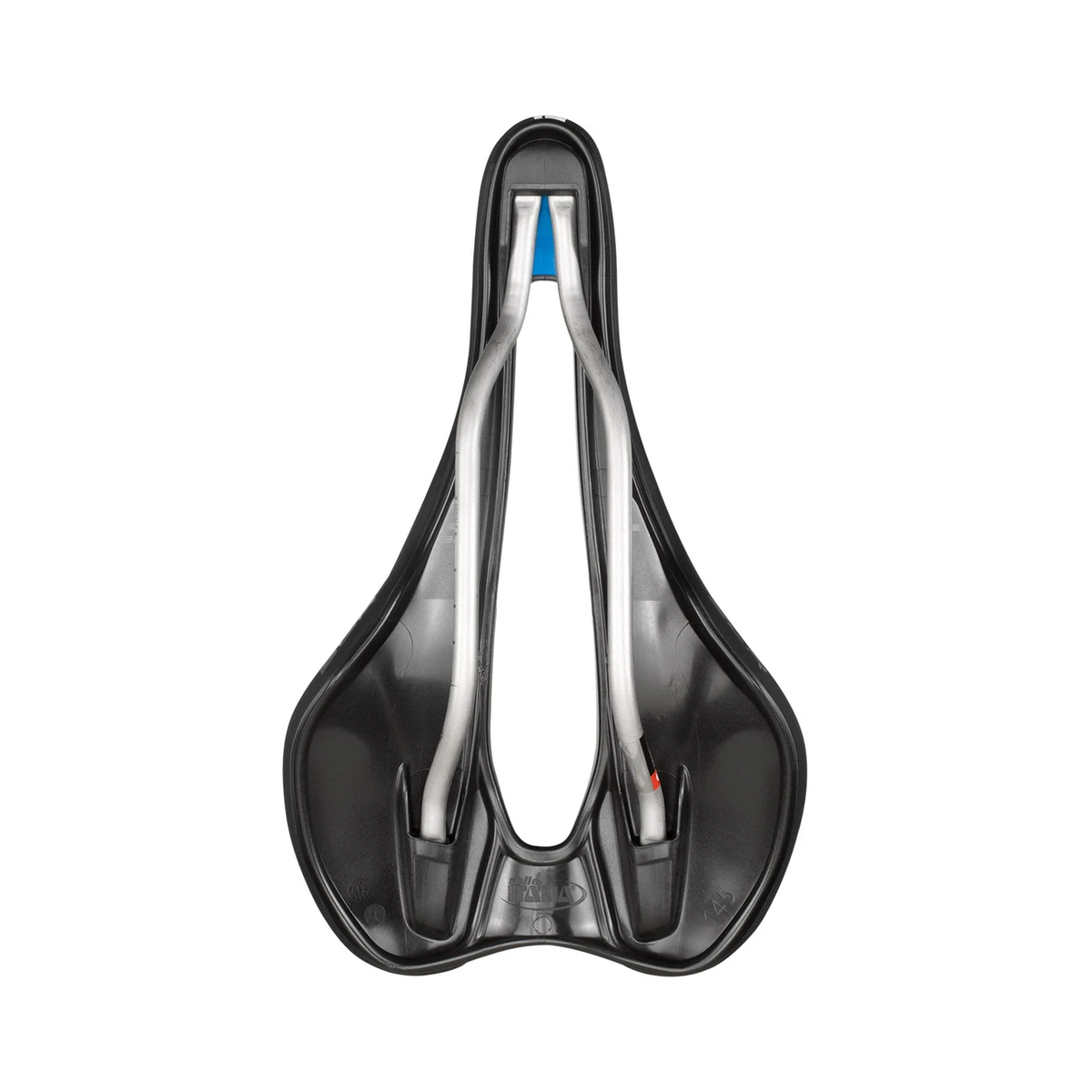 Selle SELLE ITALIA SLR BOOST ENDURANCE SUPERFLOW L Rails Ti316 Noir — vue de dessous et rails Ti316