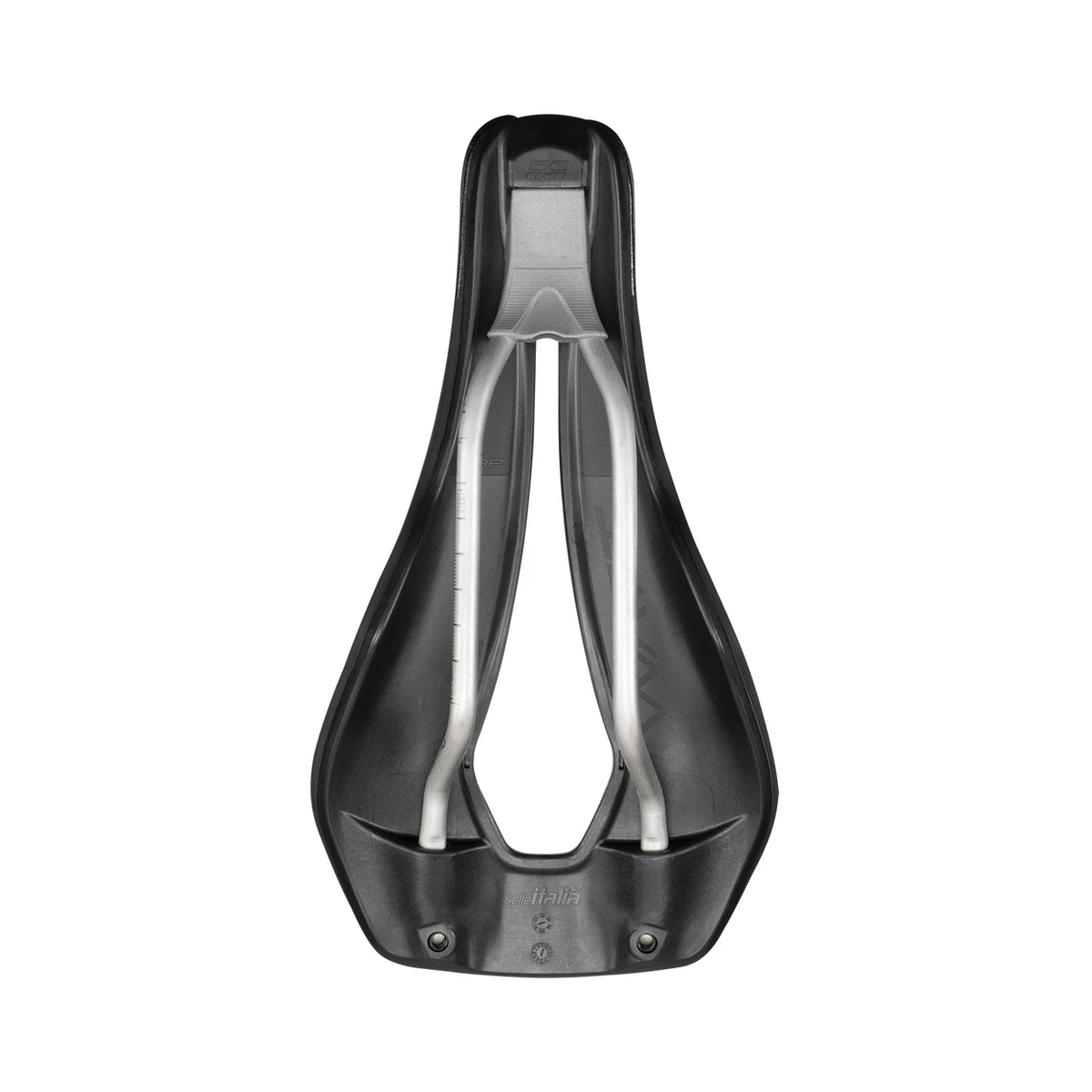 Selle SELLE ITALIA WATT GEL SUPERFLOW Rails Ti316 — vue de dessous et rails Ti316