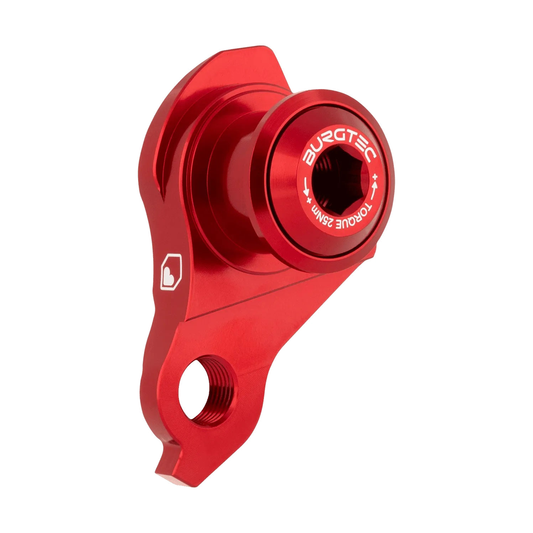 Patte de Dérailleur BURGTEC UDH Rouge — vue produit sur fond blanc