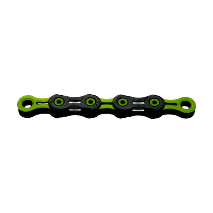 Chaîne 11V KMC DLC11 Waxed Noir/Vert Ciré — photo produit sur fond blanc