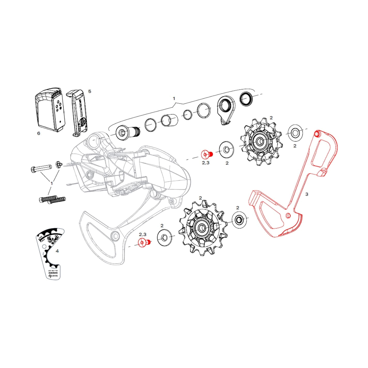 Chape Interne de Dérailleur Arrière 12V SRAM XX1 EAGLE AXS Lunar — illustration d'origine cadrée sur fond blanc