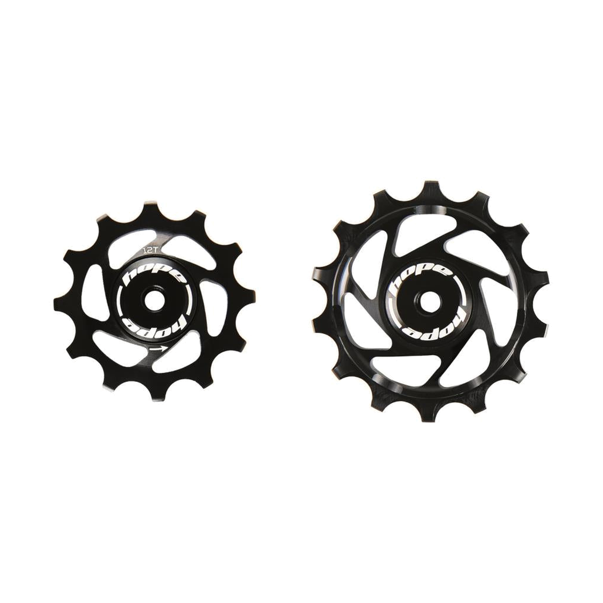 Galets de Dérailleur Arrière 12V HOPE Sram 12/14 Dents Noir — pièce sur fond blanc