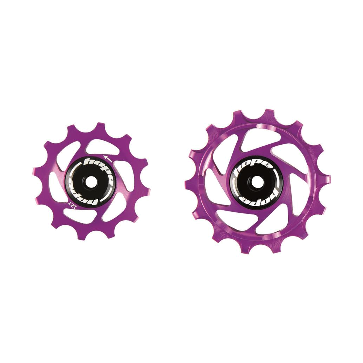 Galets de Dérailleur Arrière 12V HOPE Sram 12/14 Dents Violet — pièce sur fond blanc