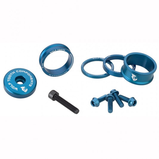 Kit Entretoises. Capot de Potence et Vis WOLFTOOTH BLING KIT Bleu